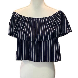 🔥🔥SALE🔥🔥FOREVER 21 Blue & White Striped Off The Shoulder Cropped Top